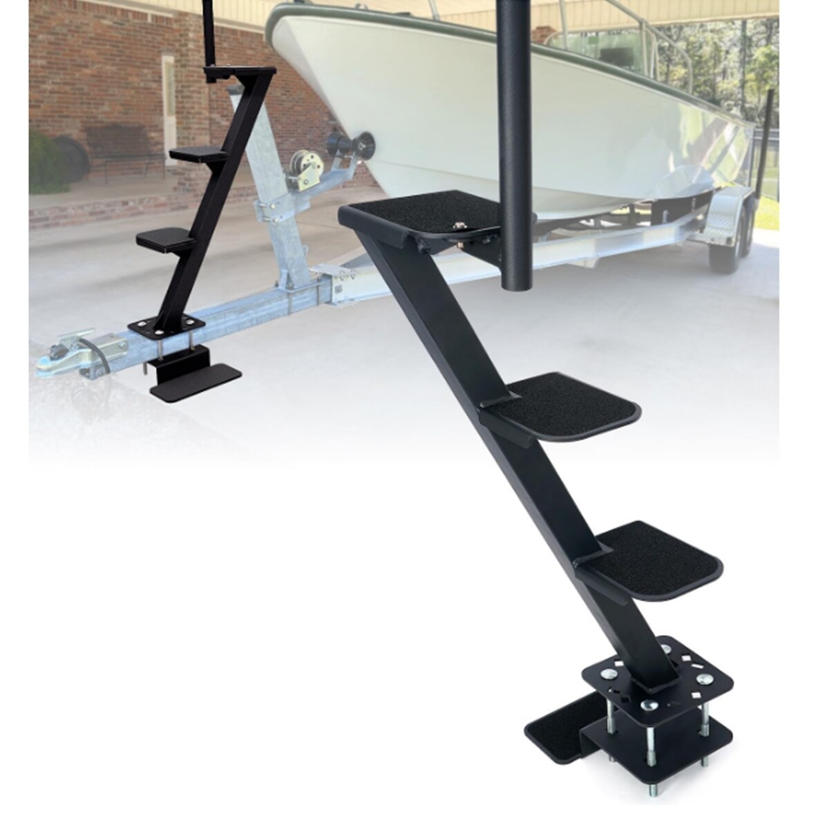 Heavy-Duty Boat Trailer Steps With Handrail - 2-Step Non-Slip Design For Trailer Tongue