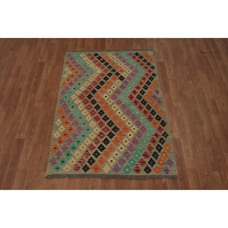 Hand Woven Oriental 100% Wool Carpet Southwestern All-Over Multi-Colored Kilim Area Rug - 5' 0'' X 3' 4''