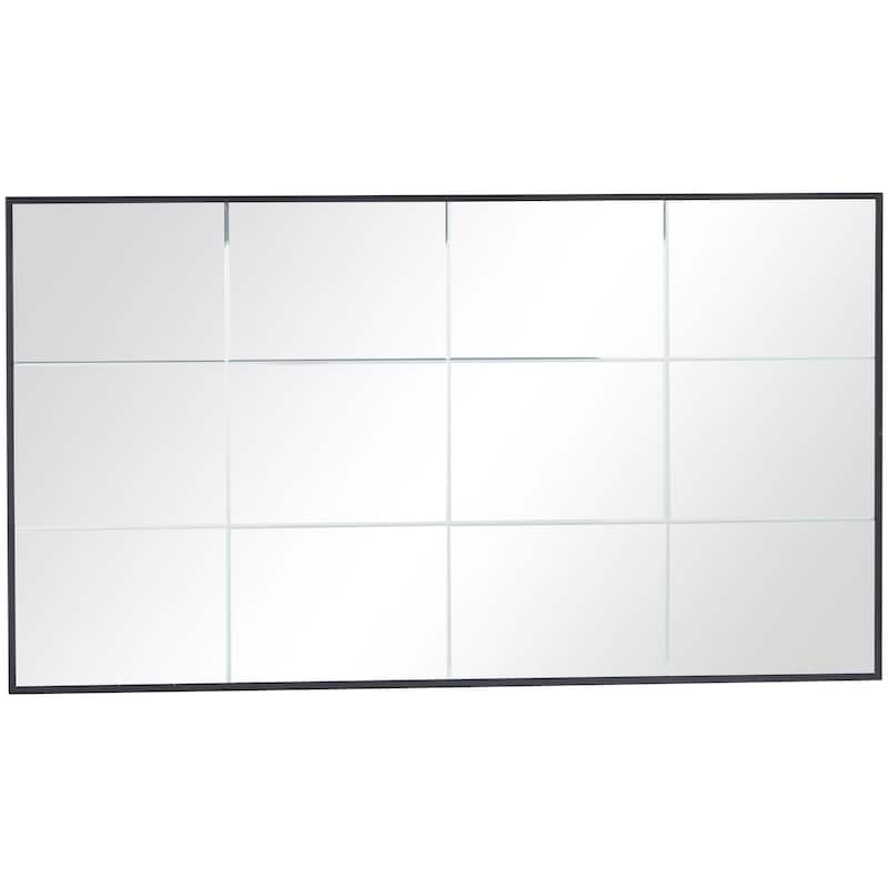 Wooden Grid Style Panel Wall Mirror - Black - Roche River Decor