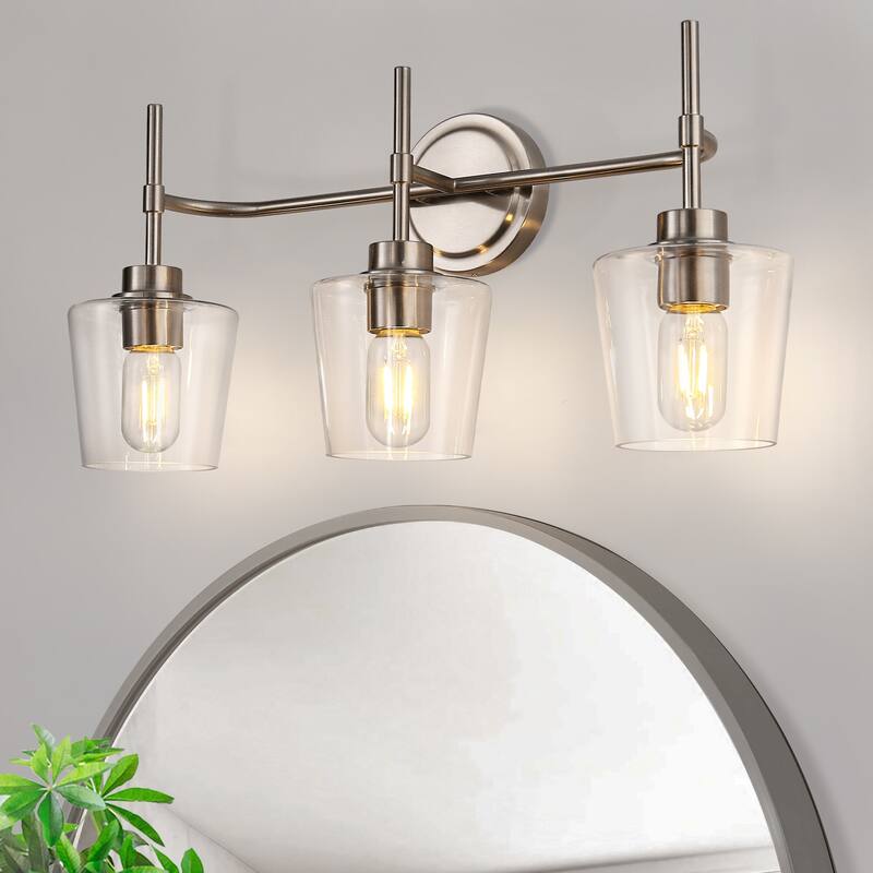 YANSUN 22.4 in. 3-Light Brushed Nickel Vanity Lighting for Modern Bathrooms with Stylish Glass Shades - OA-JQ34201CNK-3A**