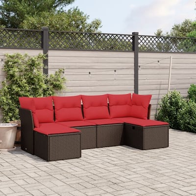 vidaXL Patio Sofa Set with Cushions Outdoor Conversation Furniture Poly Rattan - 24.4" x 24.4" x 27.2"