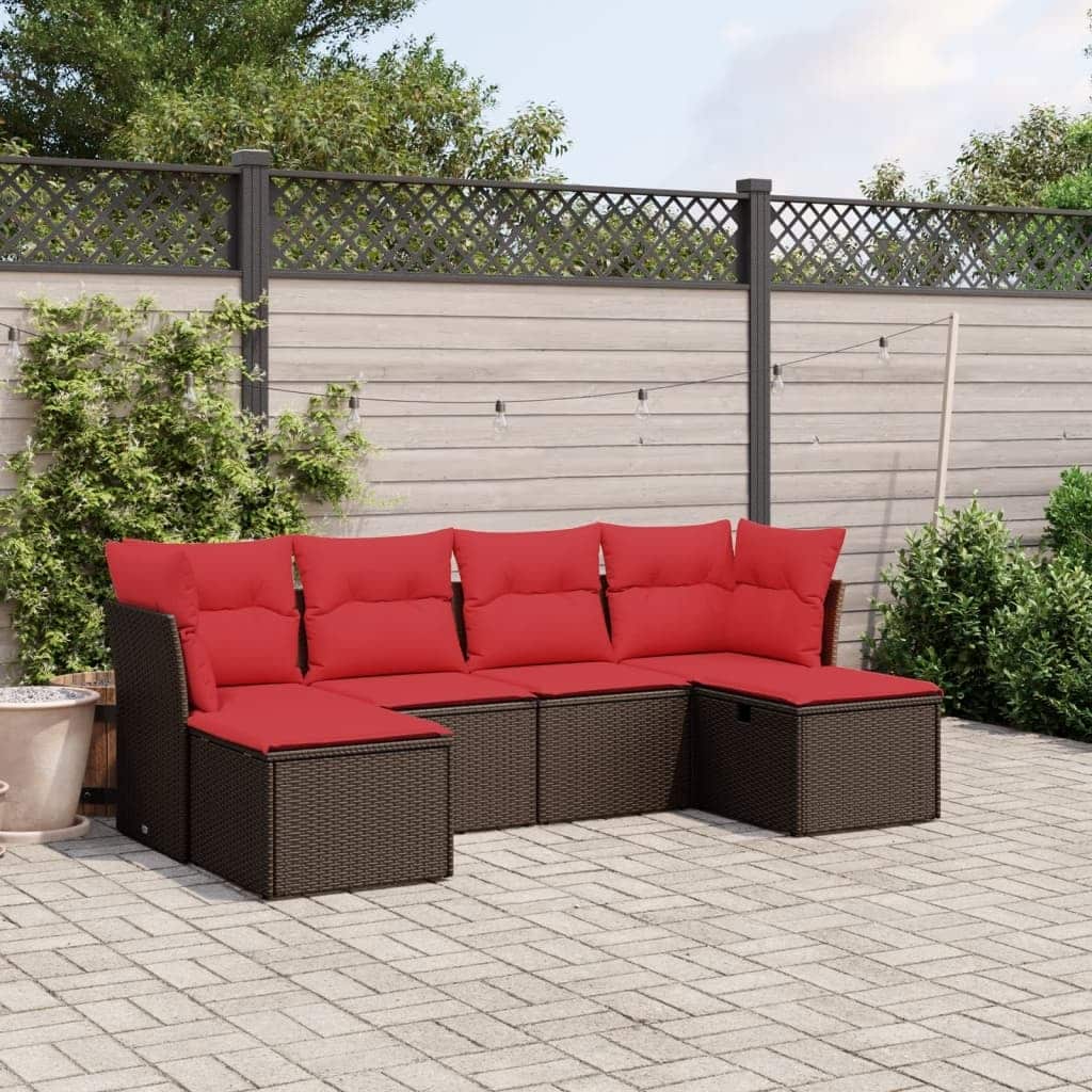 vidaXL Patio Sofa Set with Cushions Outdoor Conversation Furniture Poly Rattan - 24.4" x 24.4" x 27.2"