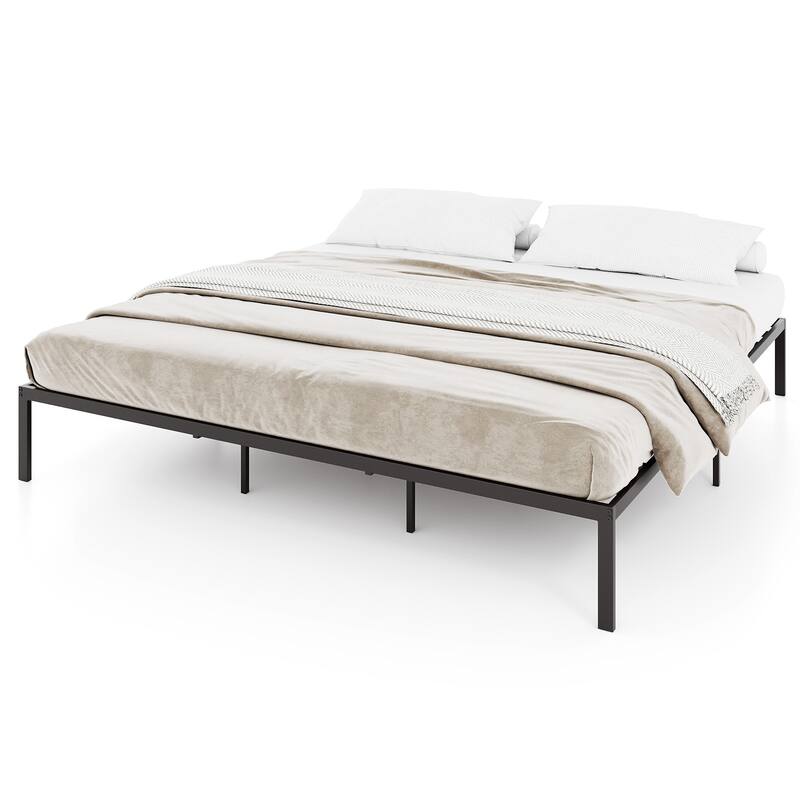 Gymax King Size Metal Bed Frame Heavy Duty Support Slats Mattress