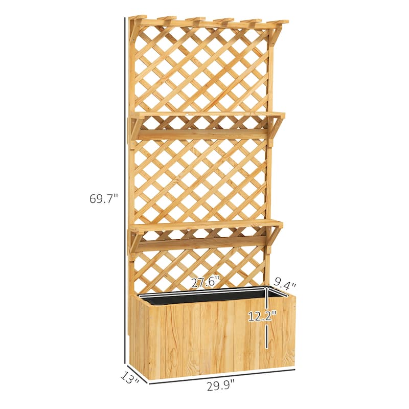 Outsunny Raised Garden Bed with Trellis and Wheels, Outdoor Wooden Elevated Planter Box, Freestanding Raised Flower Bed