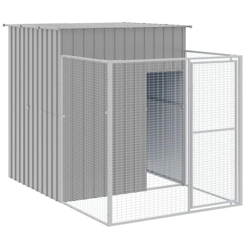 vidaXL Dog House Outdoor Dog Kennel Crate Shelter with Run Galvanized Steel - 65" x 98.8" x 71.3" - Gray