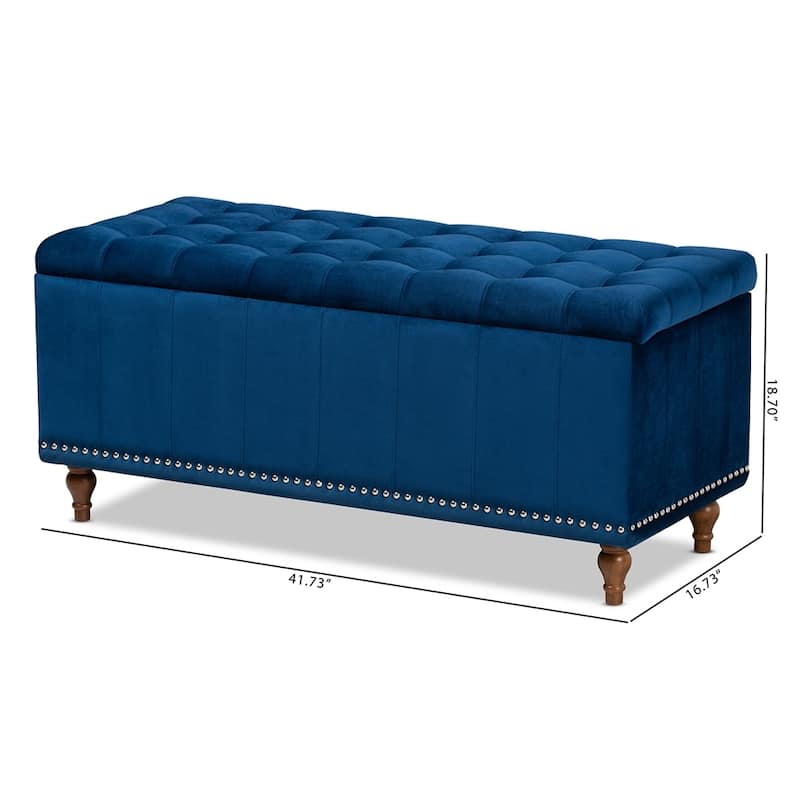 Kaylee Modern and Contemporary Navy Blue Velvet Fabric Upholstered Button-Tufted Storage Ottoman Bench