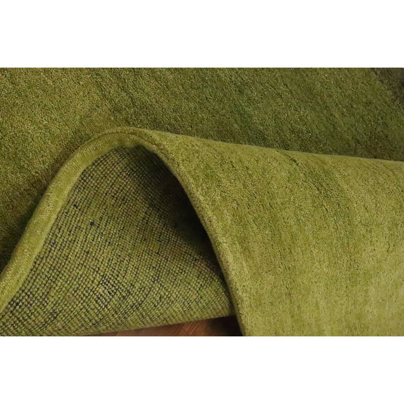 Hand Knotted Oriental 100% Wool Carpet Modern Stripe Green Gabbeh Area Rug - 6' 7'' X 4' 9''