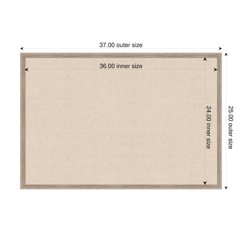 Amanti Art Framed Fabric Pinboard Natural Linen Printed Bulletin Board - Board Size 36 x 24 - Hardwood Wedge White Wash
