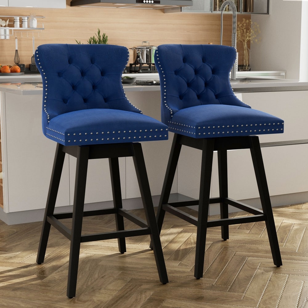 26"/30" Velvet Upholstered Swivel Counter or Bar Height Stools with Wood Frame
