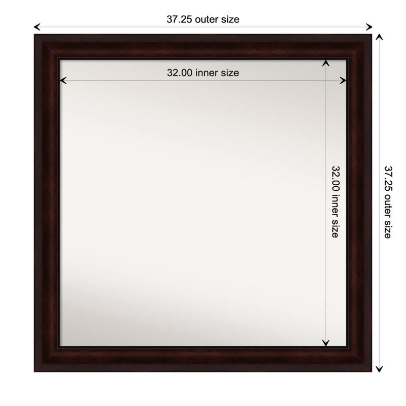 Coffee Bean Brown Framed Non-Beveled Custom Wall Mirror, Bathroom Vanity Mirror - Outer Size: 37.25 x 37.25
