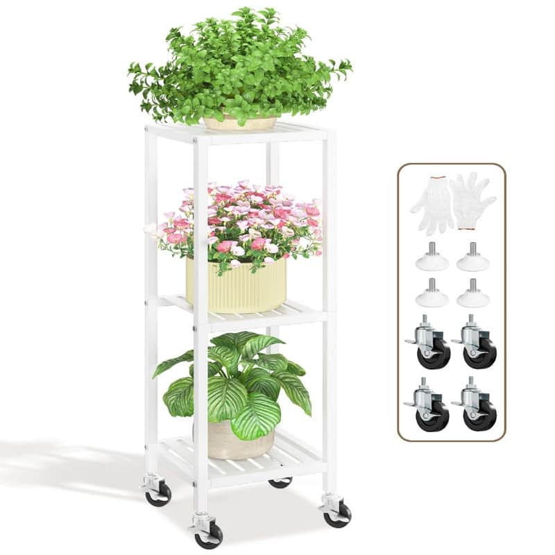 3 Tier Black Metal Plant Stand - 11.6 x 10.8 x 33.7 inches - Soft White