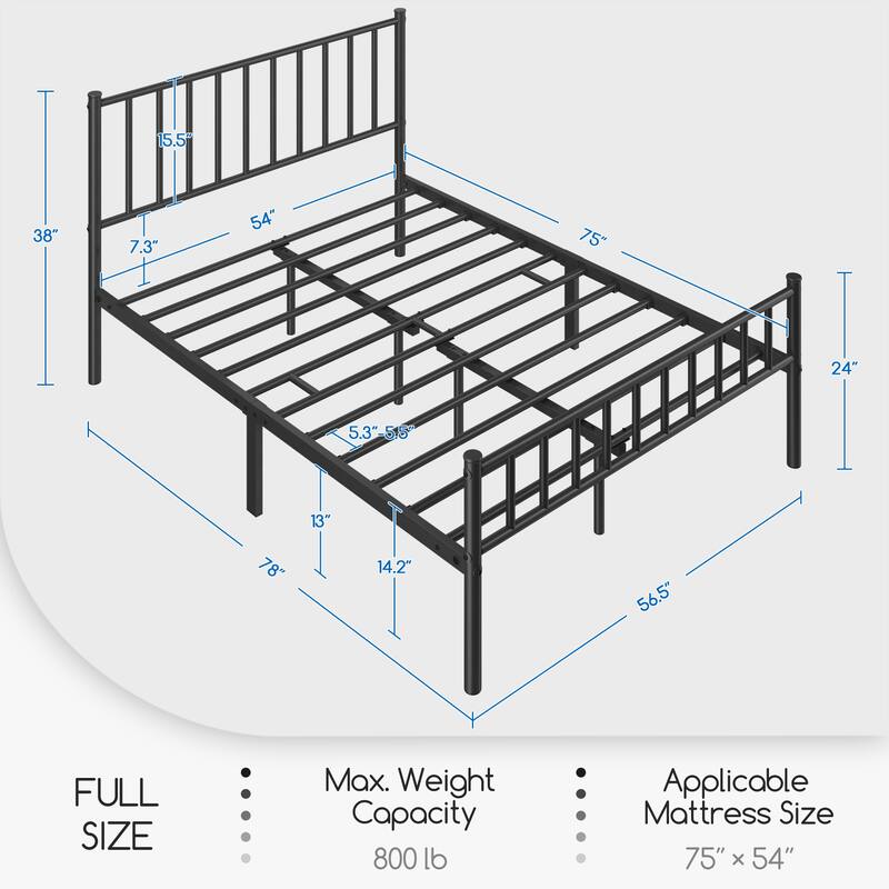 Yaheetech Minimalist Metal Platform Bed Frame with Spindle Headboard and Footboard
