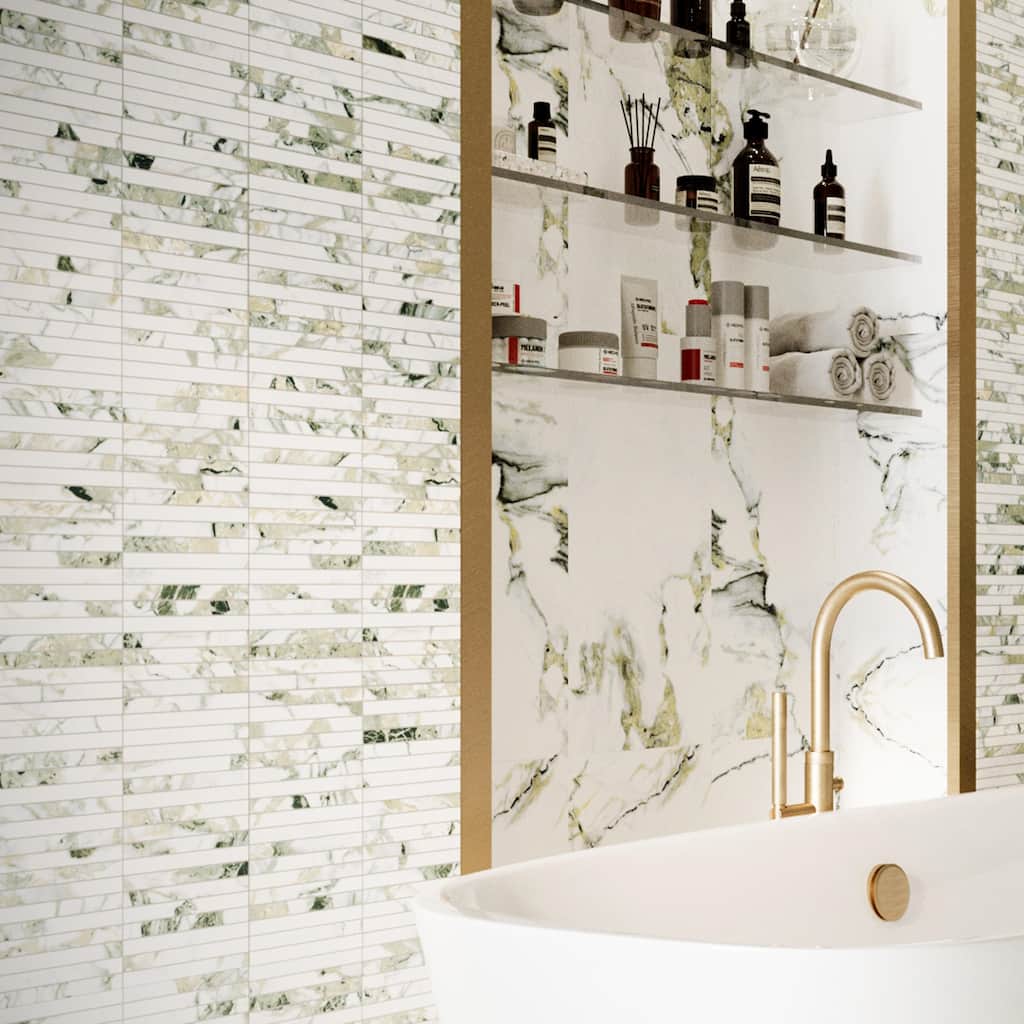 Merola Tile Touche Brick Stacked Jade 11-3/4" x 11-3/4" Porcelain Mosaic Floor and Wall Tile - (1 Tile)