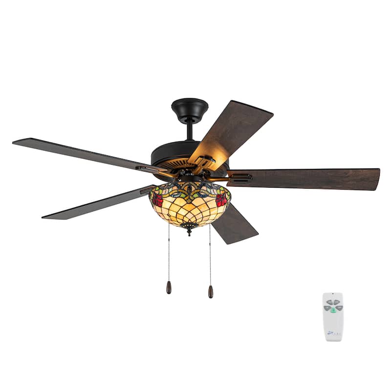 Mara River of Goods 5-blade 52-inch Tiffany-Style Indoor Stained Glass Ceiling Fan with Shade and Remote Control - Hardwired