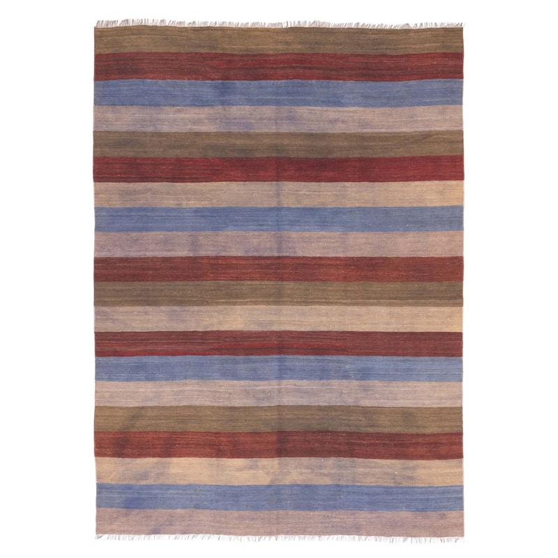 ECARPETGALLERY Flat-Weave Boho Multi Color Wool Kilim - 6'5 x 8'8
