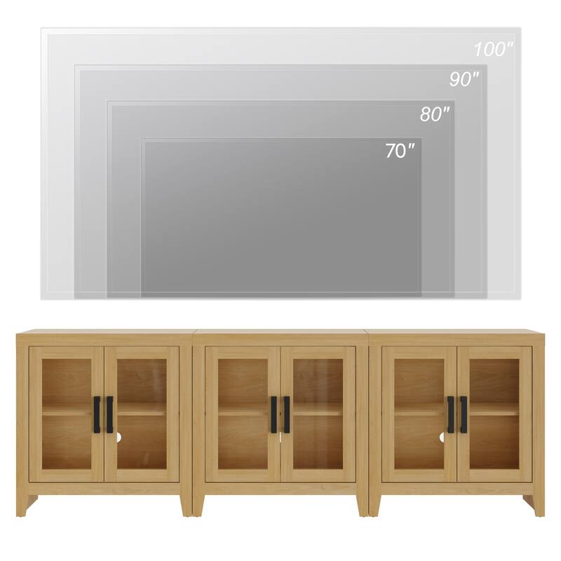 WAMPAT Modern Farmhouse Modular Buffet Cabinet, Glass Door Sideboard with Adjustable Shelves