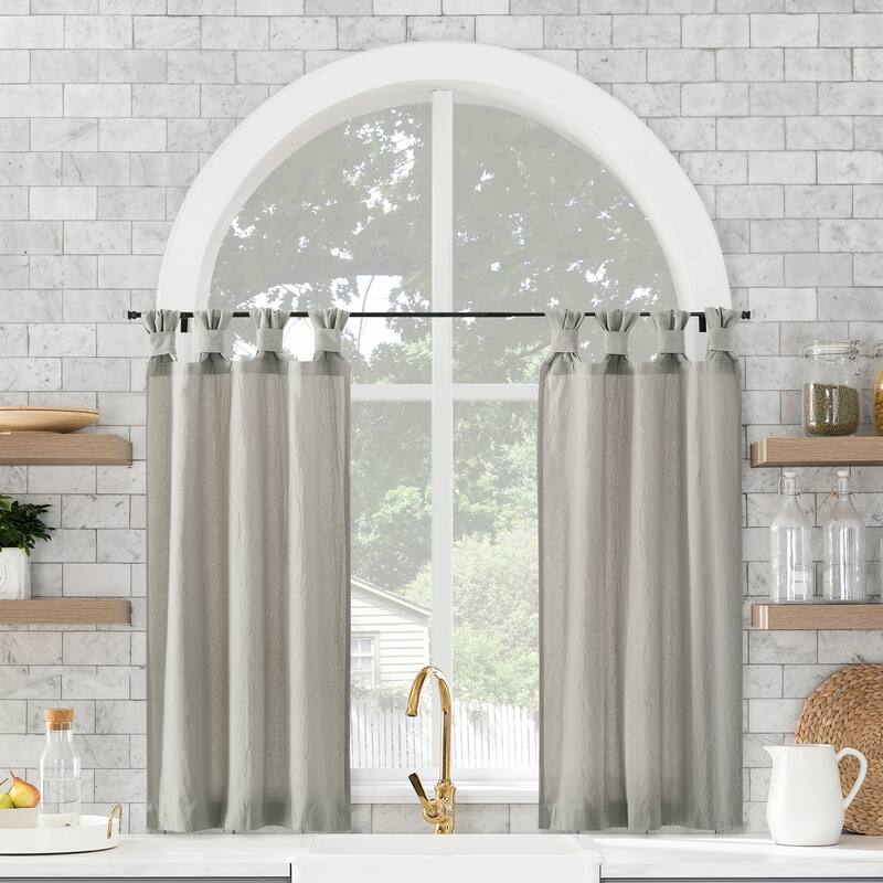 Archaeo Washed Cotton Twist Tab Cafe Curtain Pair - 52" x 45" - Silver Gray