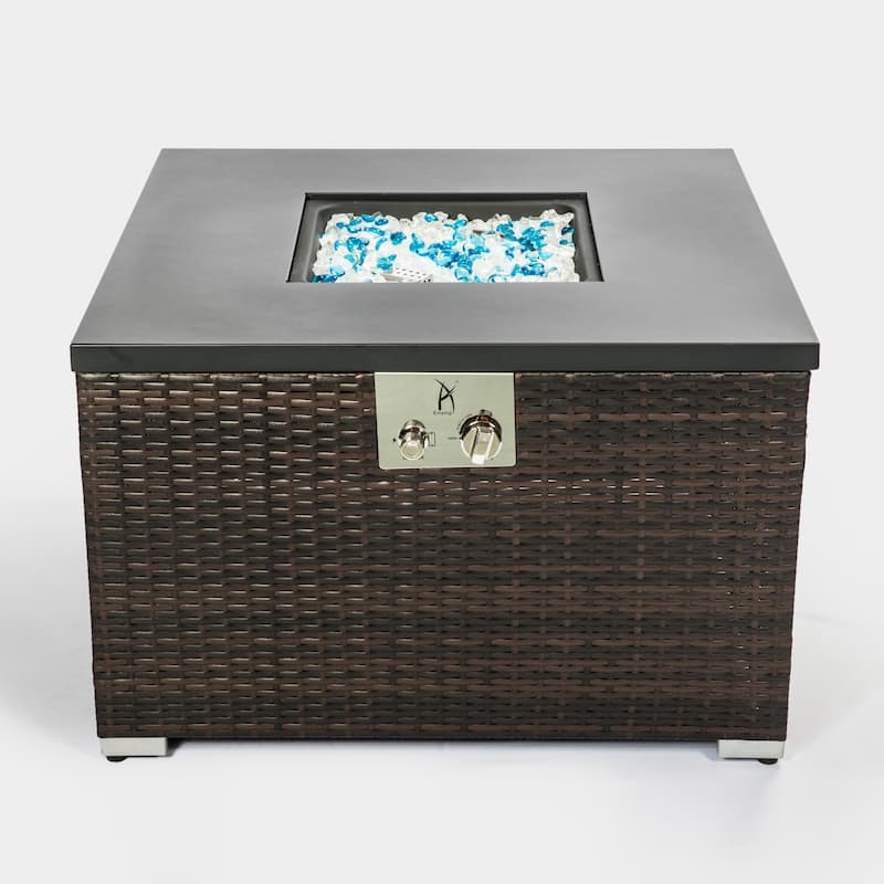 GDFStudio - Solana Outdoor Square Propane Fire Pit Table with Glass Rocks