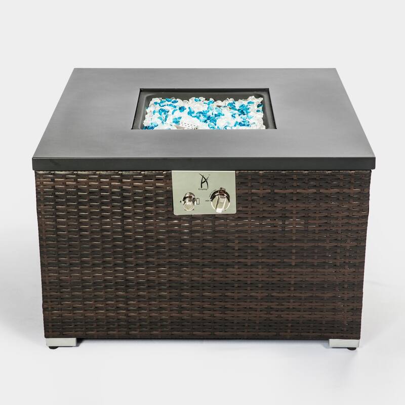 Outdoor Gas Fire Pit Square Dark Brown Wicker - Brown