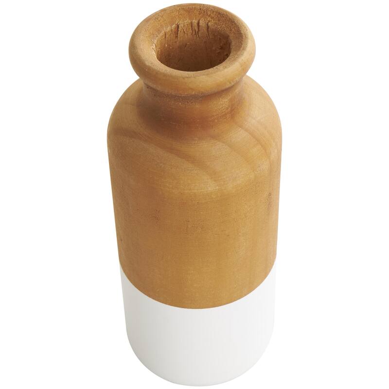 Wood Colorblock Decorative Vase with White or Black Bases - Set of 3 Brown - Roche River Decor