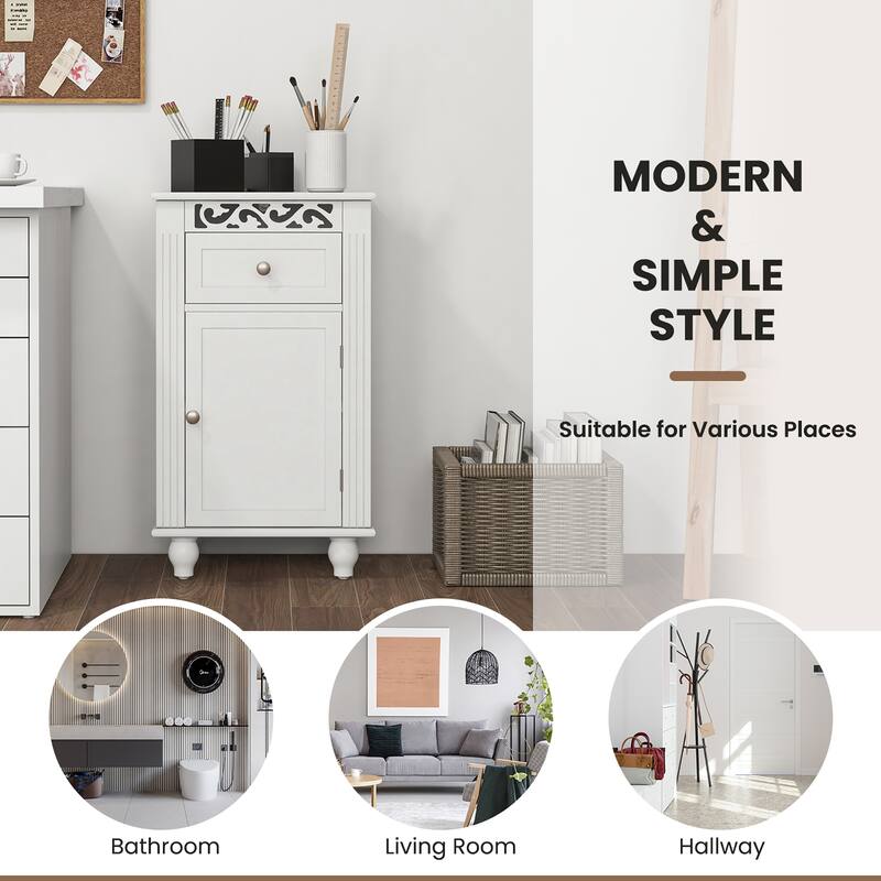 Costway Bathroom Floor Cabinet Side Storage Organizer with 1 Drawer & - See Details