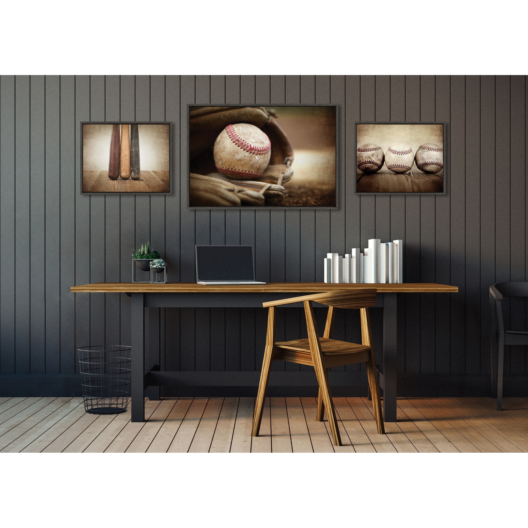 Kate and Laurel Sylvie Baseball Canvas Art Set by Saint and Sailor Studios