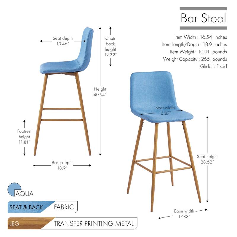 Porthos Home Eila Bar Stools Set of 2, Fabric Upholstery, Metal Legs