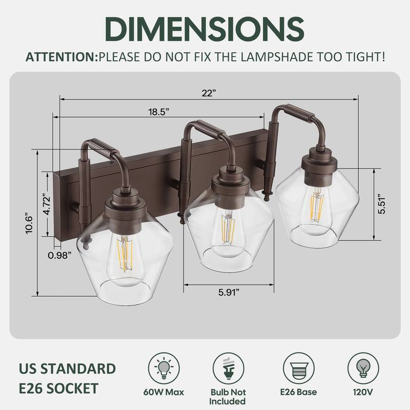 Modern 3/4-Light Bathroom Vanity Light in Oil-Rubbed Bronze/Gold