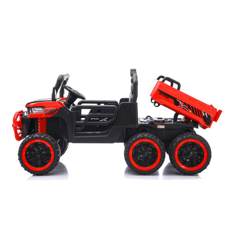 24V 2 Seater Ride on Dump Truck, 4WD 6-Wheel Ride on Toys with Remote Control, Ride on UTV Car with Electric Dump Bed