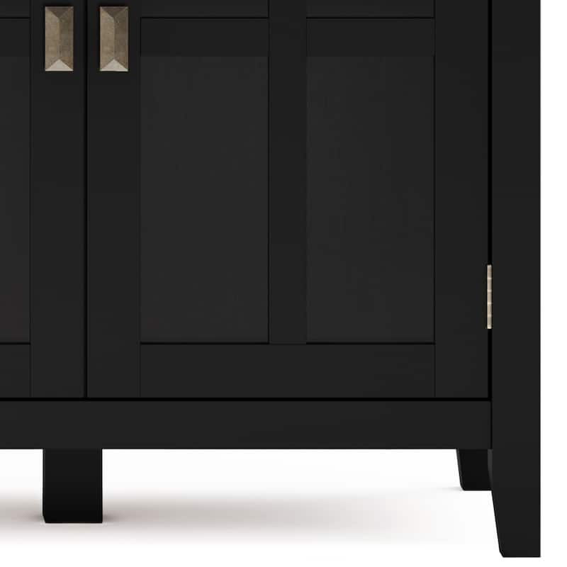 WYNDENHALL Stratford SOLID WOOD 66 inch Wide Contemporary Wide 4 Door Storage Cabinet in Russet Brown - 18" D x 66" W x 34" H