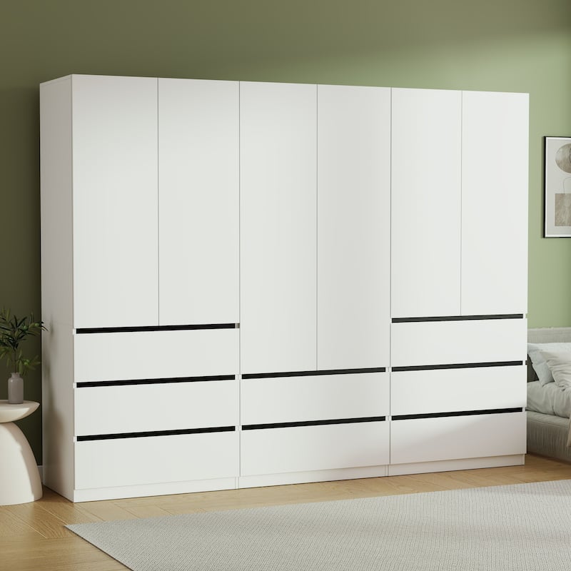 Large Freestanding Wooden Modular Wardrobe Armoire with 8 Drawers, Clothes Organizer Closet with Storage Shelves