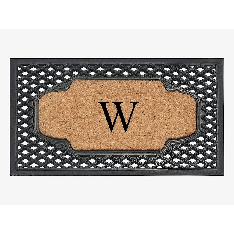 A1HC Mesh Border Rubber and Coir Large Heavy-Duty Outdoor Monogrammed Doormat, 23"X38" Black