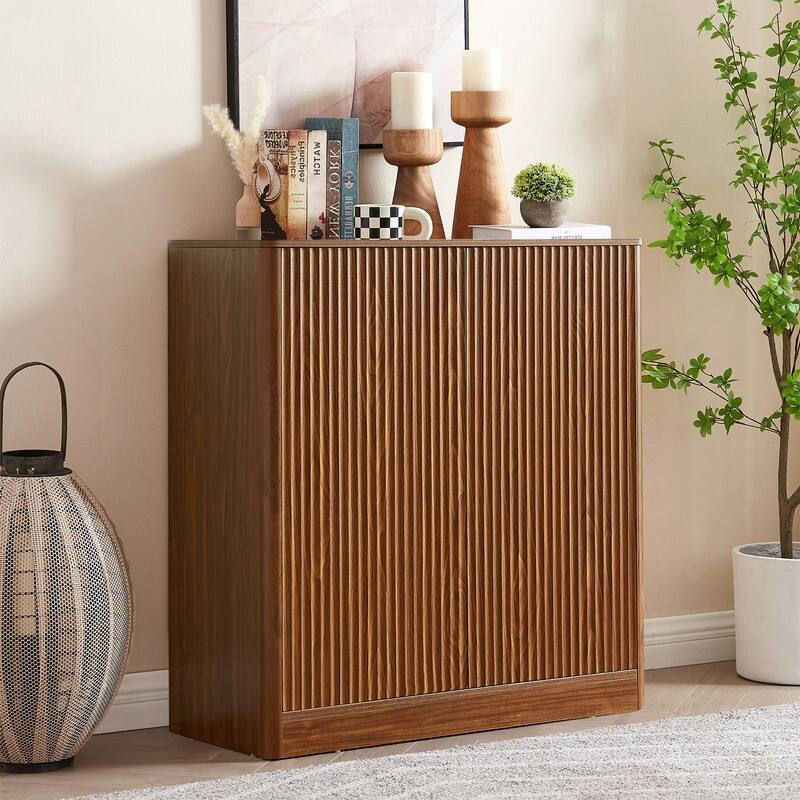 Fluted 31.5" Sideboard with Curved Design 2-Door Storage Cabinet for Stylish Organization