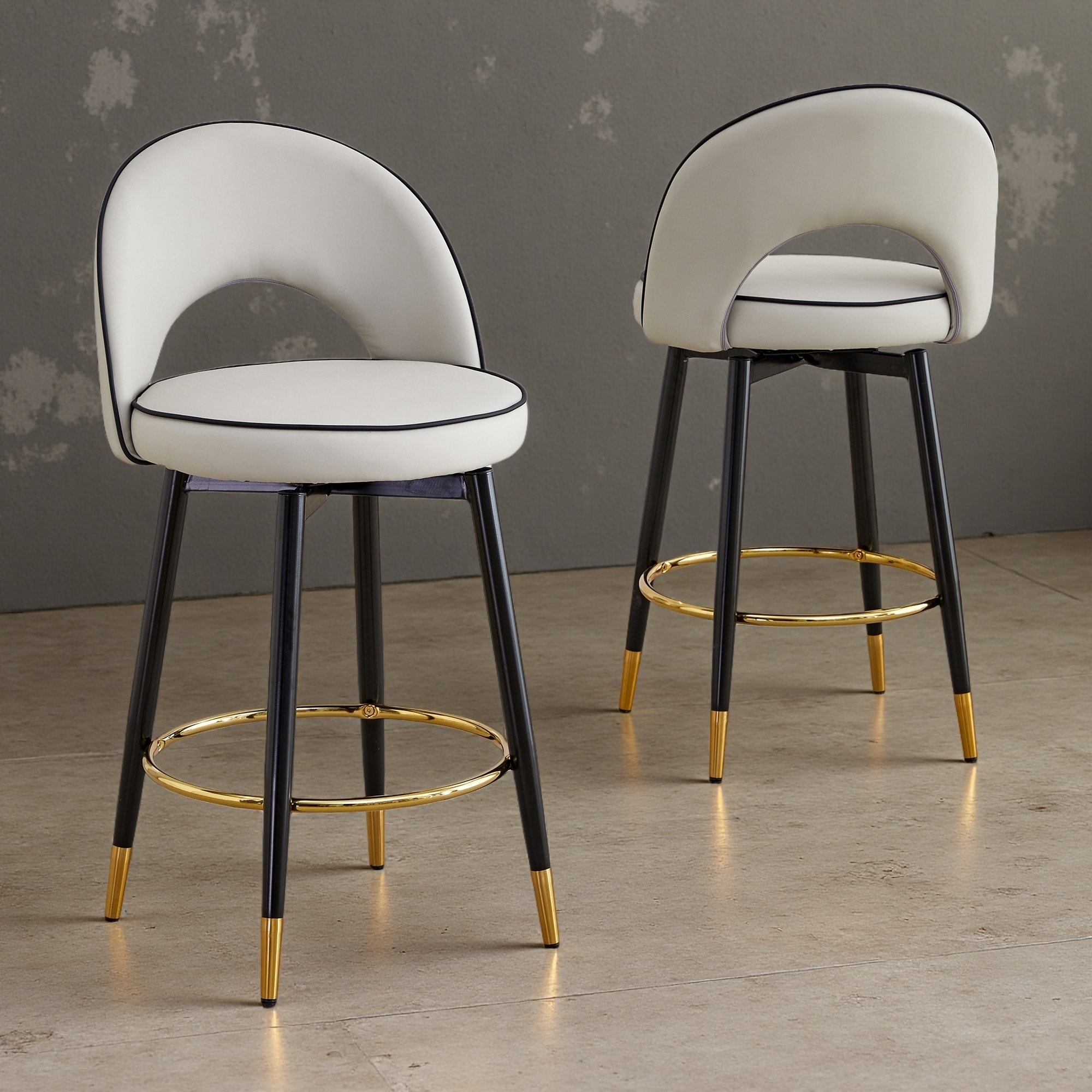 36"H Set of 2 PU Leather Swivel Bar Chairs with Metal Legs & Ergonomic Design