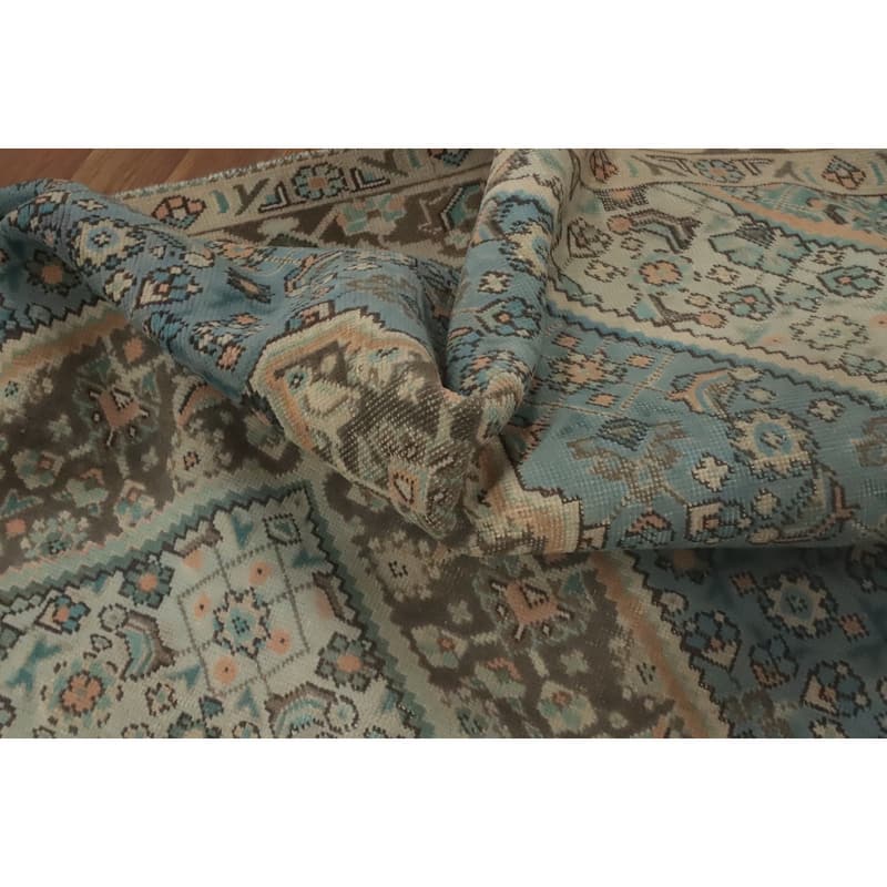 Hand Knotted Oriental 100% Wool Carpet Traditional Floral Navy Blue & Blues Tabriz Area Rug - 9' 3'' X 6' 3''