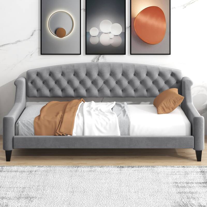 Twin/Full Upholstered Tufted Button Daybed with Sturdy Plywood Frame, No Box Spring Required, Ideal for Guest Rooms