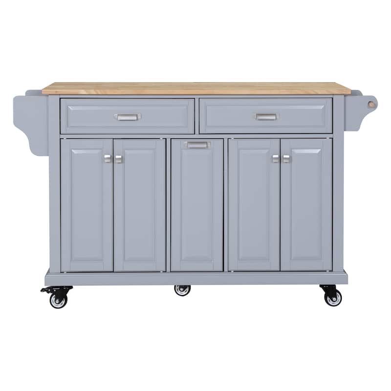 Modern Kitchen Island with Storage Cabinets, 5 Drawer, Adjustable Shelves Towel Rack and Spice Rack, for Kitchen, Blue