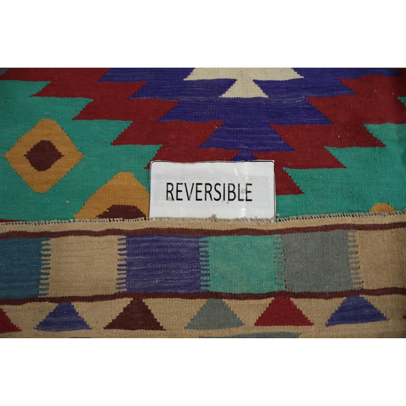 Hand Woven Oriental 100% Wool Carpet Southwestern Tribal Multi-Colored Kilim Area Rug - 9' 9'' X 9' 9''