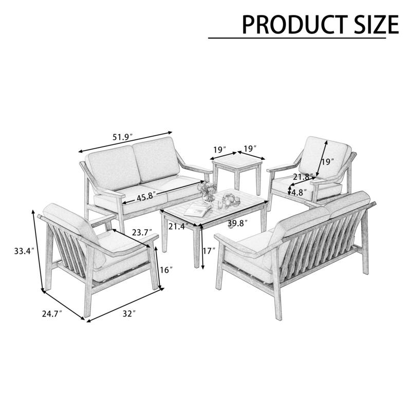 6-piece Adirondack Teak Patio Armchairs Loveseat Seating Conversation Set