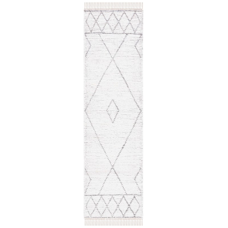 SAFAVIEH Handmade Casablanca Uljana Boho Cotton Fringe Rug - 2'3" x 8' Runner - Ivory/Grey