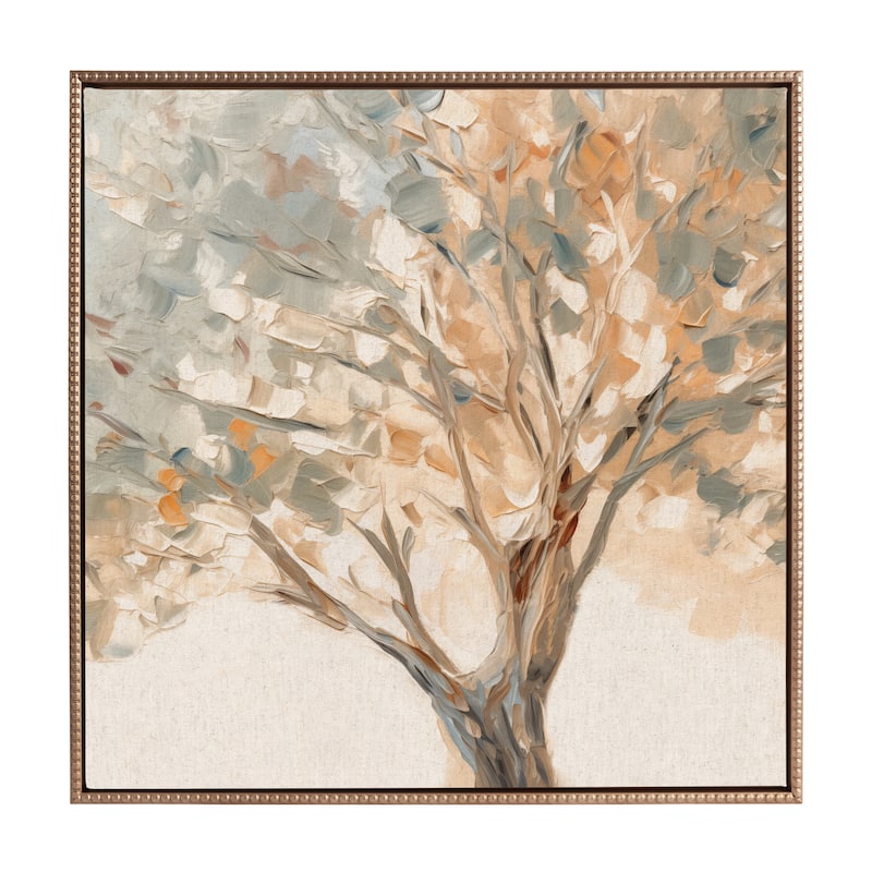 Kate and Laurel Sylvie Beaded Mediterranean Tree Framed Canvas by The Creative Bunch Studio
