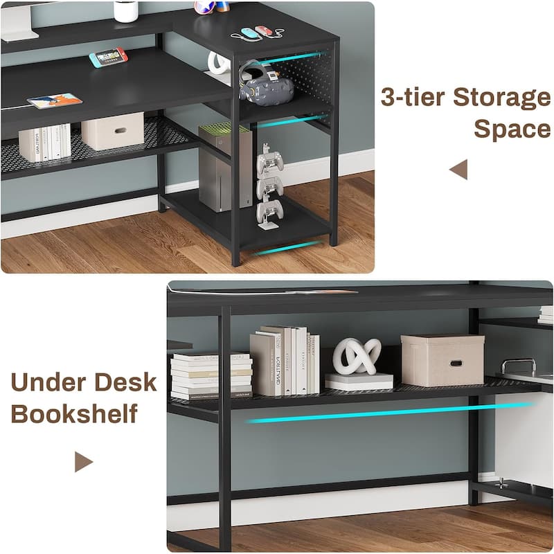 Reversible Computer Desk with Keyboard Tray & Pegboard & Storage Bag
