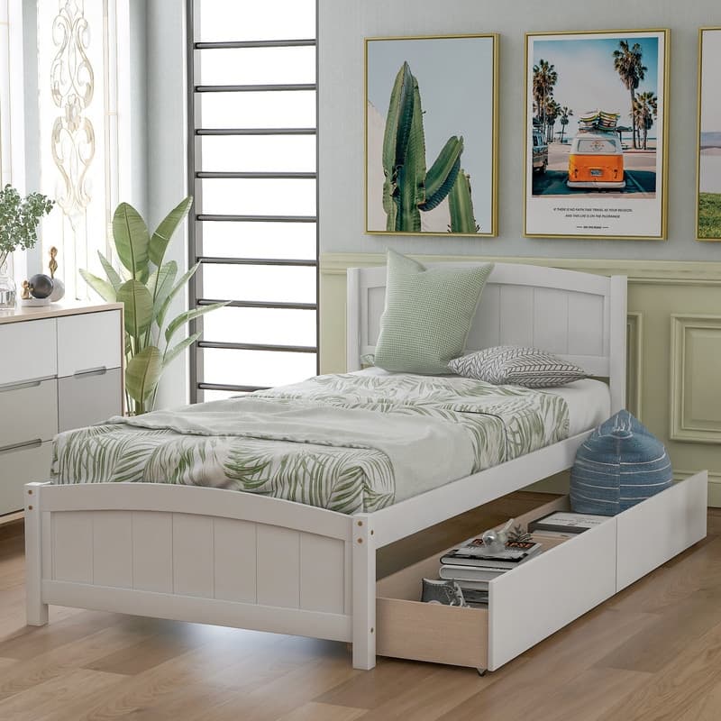 Twin size Wood Platform Bed with Two Drawers