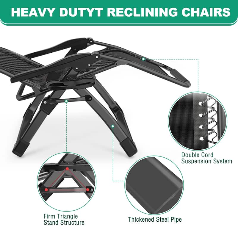 Zero Gravity Chair, Reclining Chaise Lounge with Removable Cushion - 26"×28"×45"