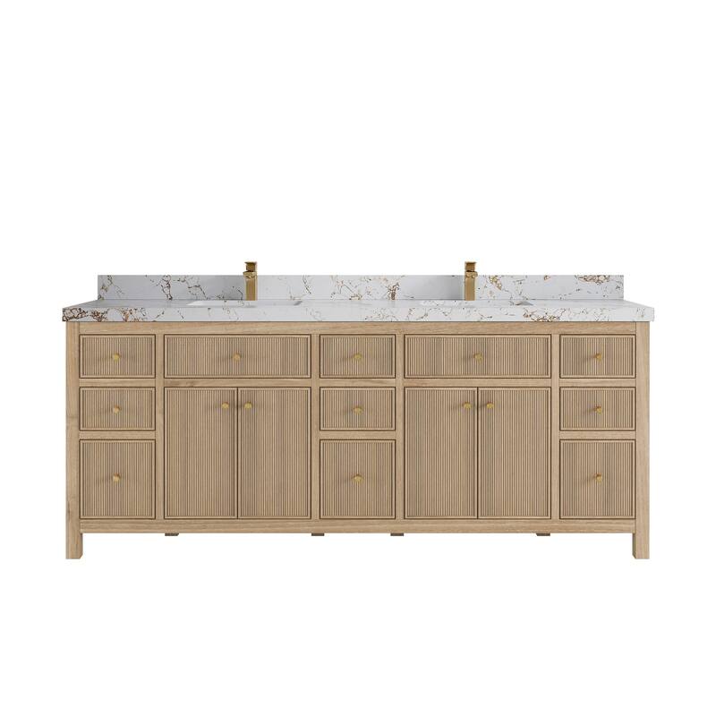 Willow Collections 84 in. W x 22 in. D Sonoma Teak Double Sink Bathroom Vanity with Countertop
