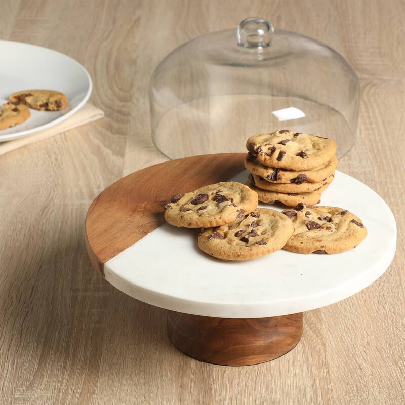 Gibson Elite Ridgehaven 11" Marble Cake Stand, Serving Platter, Charcuterie Board, and Center Piece Home Décor With Glass Lid