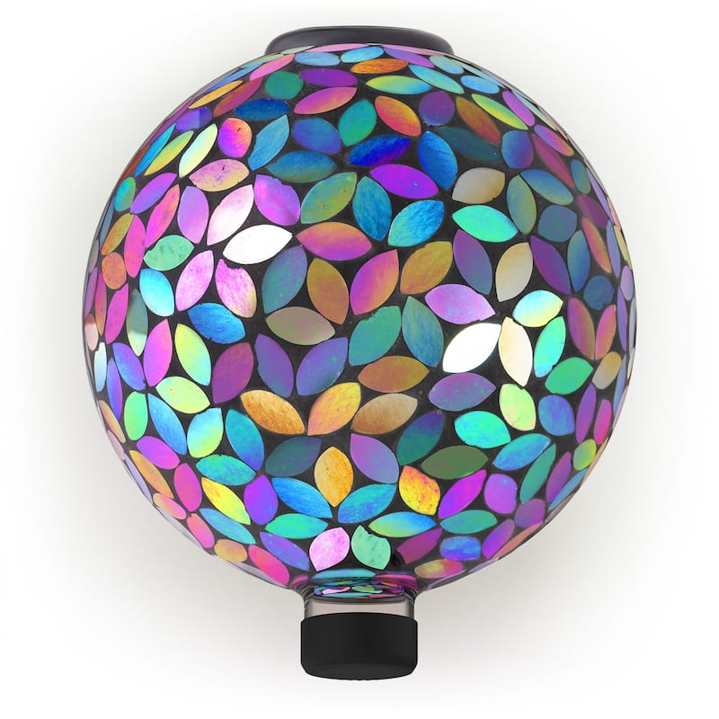Alpine Corporation GRS122A-SLR Indoor/Outdoor Glass Solar Powered Mosaic Gazing Globe Yard Decoration, 10", Purple