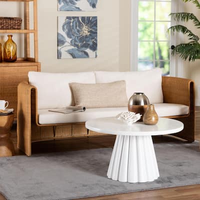 Carina Natural Rattan Sofa with Cushion - Handwoven 3-Seater Couch with U-Shaped Sculptural Frame and Deep Seating