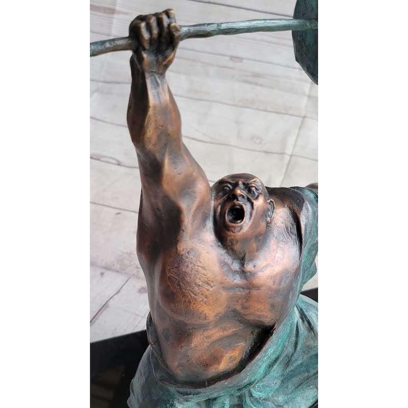 Powerlifter Weight Lifter Bodybuilder Bronze Statue Sculpture Figure On Marble Base Original Art