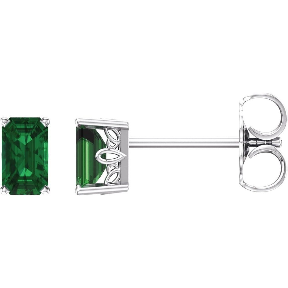 14K White Gold Lab-Grown Emerald Stud Earrings for Women